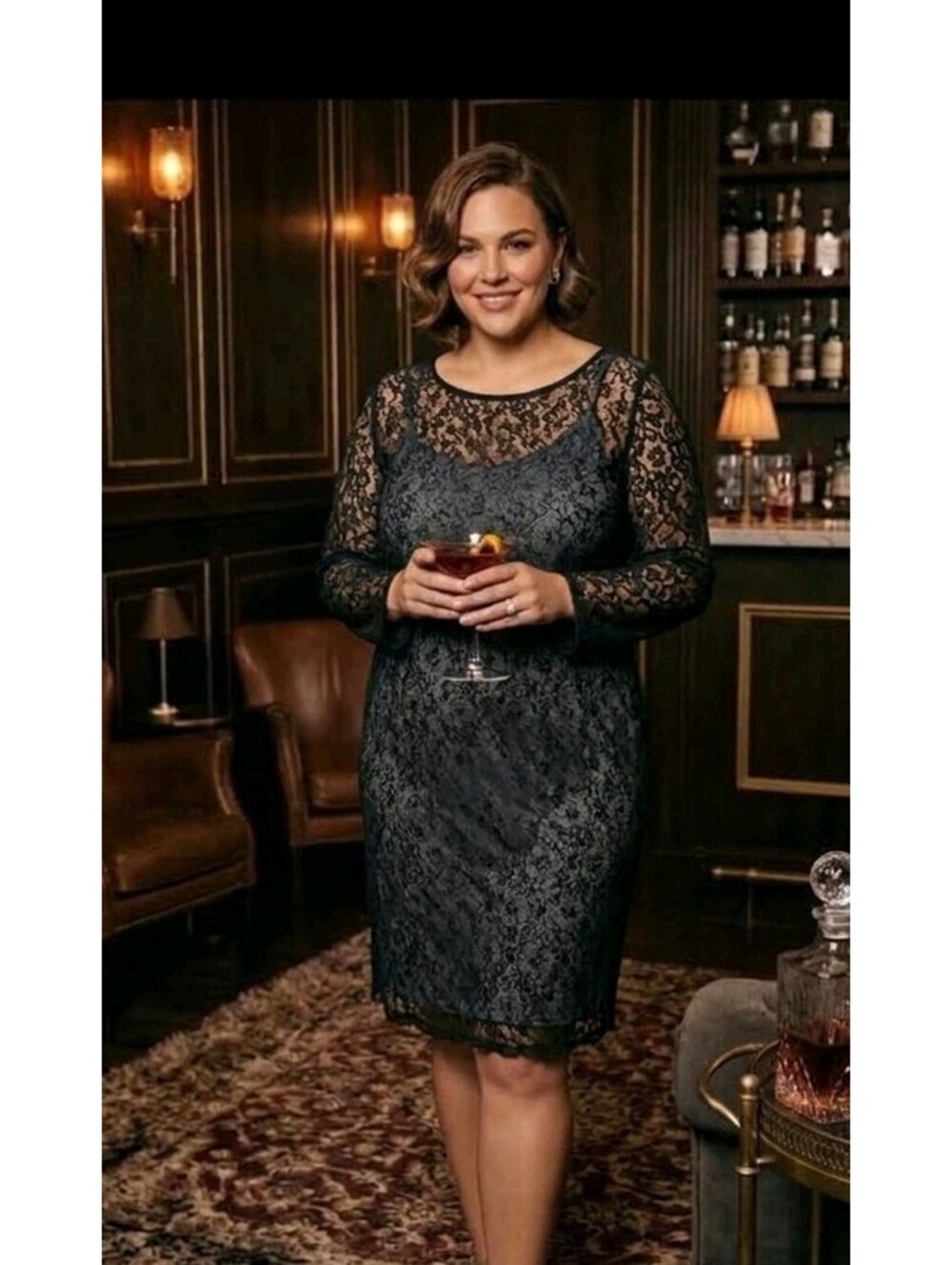 Cocktail Evening BLACK Lace Sheath Dress Size 24 Long Sleeve